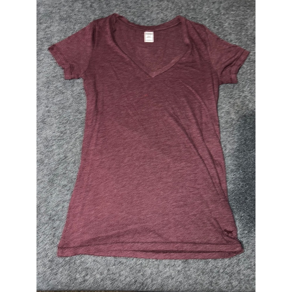 Victoria's Secret PINK Sleepwear V-Neck T-Shirt Maroon Heathered Medium